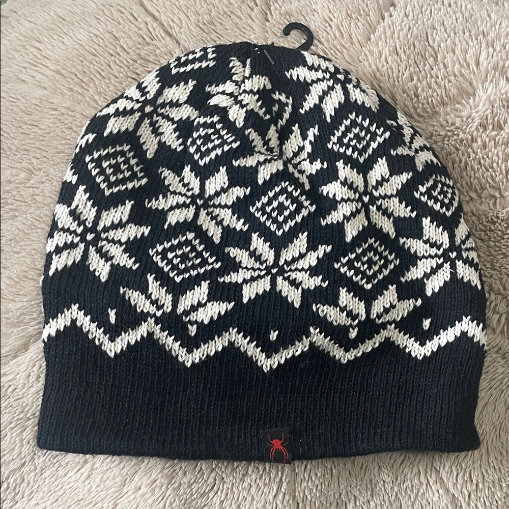 Black and White Snowflake Knit Beanie